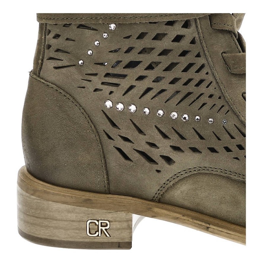 Zielone Botki Carinii Modne Skórzane Buty Damskie