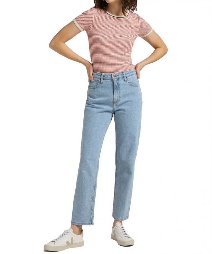 DAMSKI T-SHIRT LEE STRIPED RIBBED TEE AURORA RED L44SPFNV 112109978