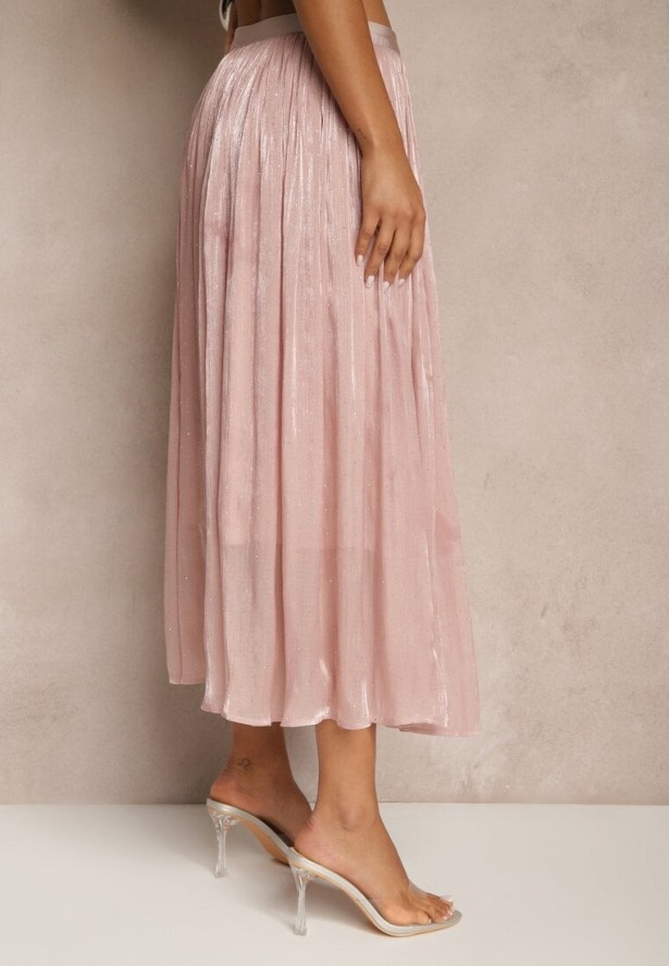 Różowa Spódnica o Rozkloszowanym Kroju z Ozdobnymi Cyrkoniami Folaressa