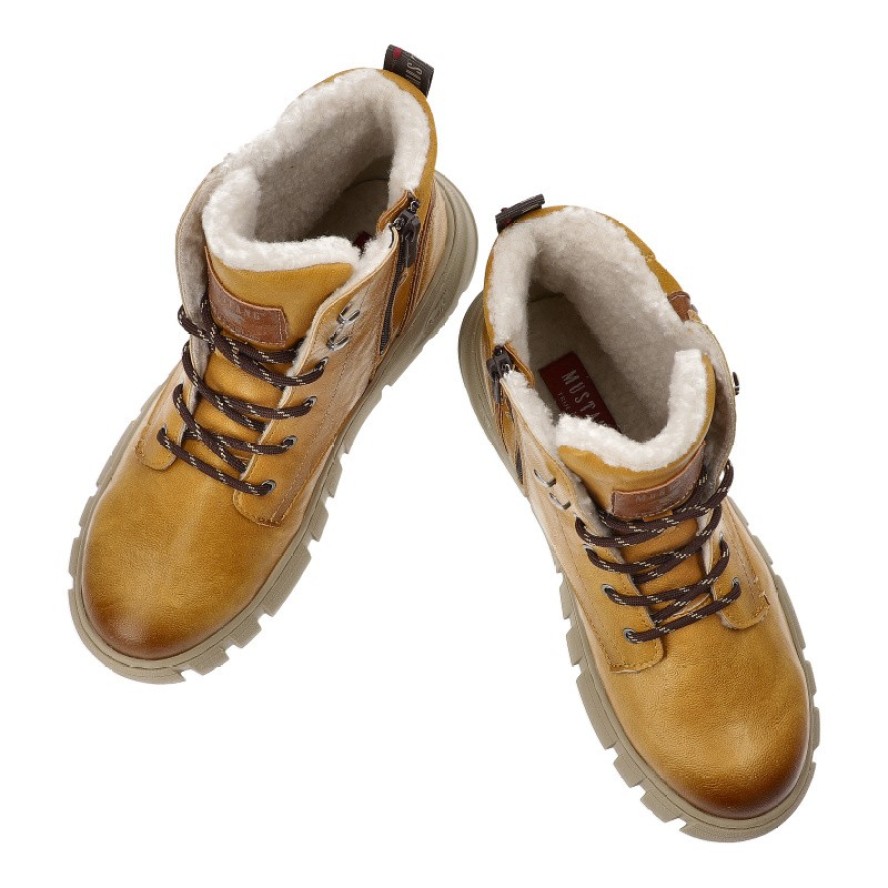 Żółte Botki Mustang Stylowe Ciepłe Obuwie Damskie