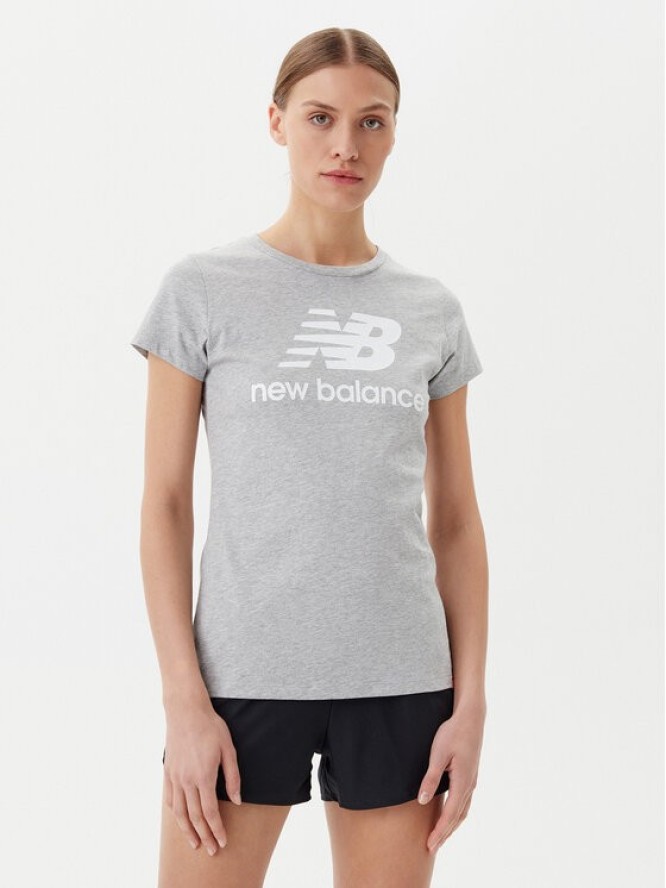 New Balance T-Shirt Essentials Stacked Logo Tee WT91546 Szary Athletic Fit