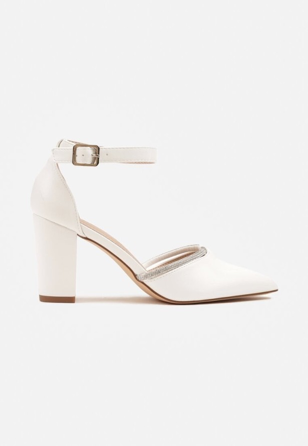 Białe Eleganckie Czółenka Vices ze Skórzaną Wkładką i Cyrkoniami Sarirra