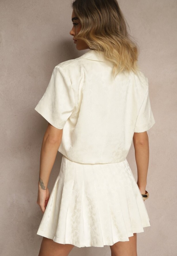 Jasnobeżowy Komplet z Wiskozy Plisowana Spódnica z Szortami i Krótka Bluzka Nilistta