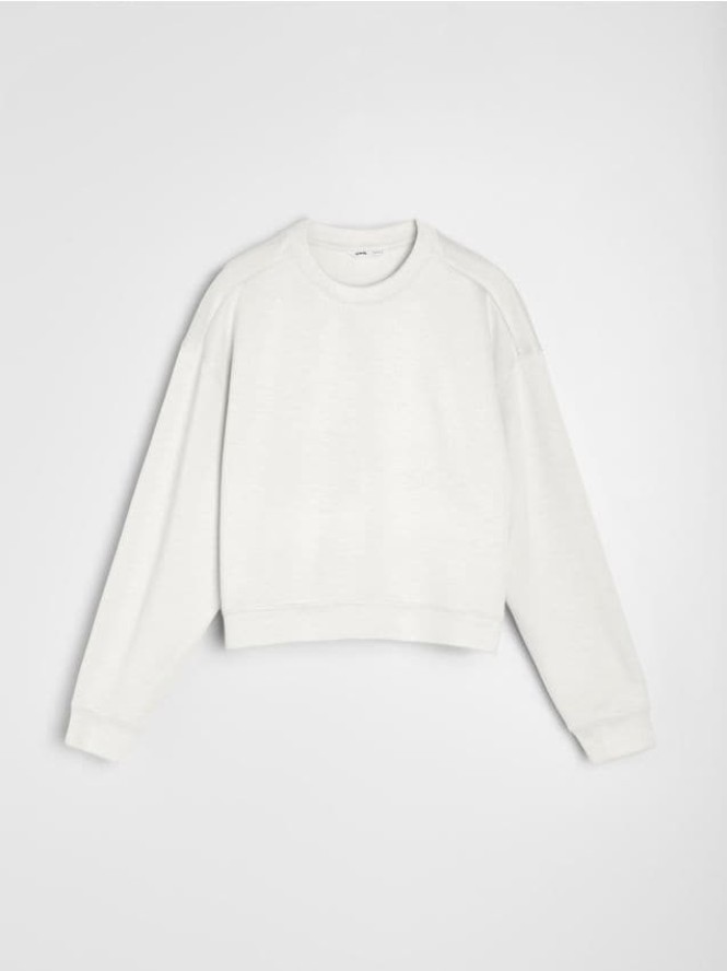 Bluza crewneck basic z dodatkiem wiskozy "soft touch" - kremowy
