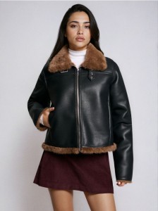 Kurtka bomberka z ocieplanym futerkiem - czarny