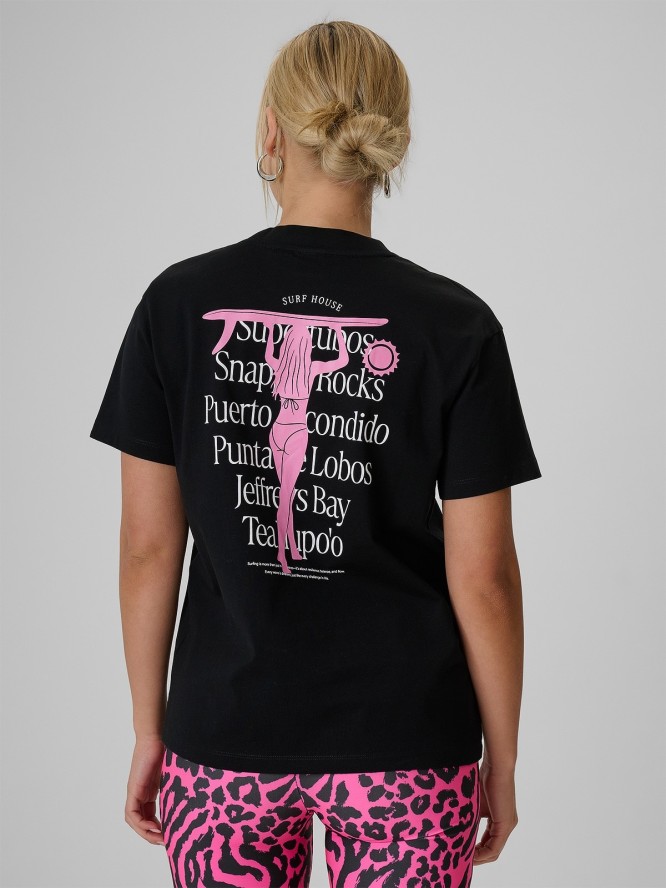 4F T-shirt loose z nadrukiem damski - czarny L