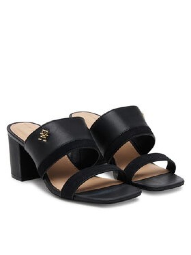 Tommy Hilfiger Klapki Leather & Suede Block Heel Mule FW0FW08530 Czarny