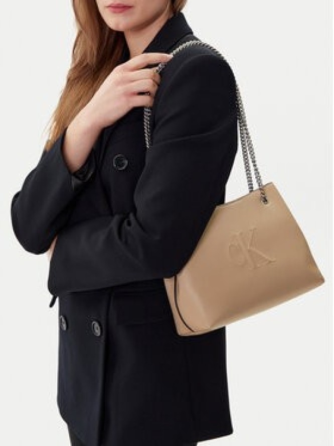 Calvin Klein Jeans Torebka Sculpted Chain Shoulder Bag LV04K3163G Beżowy