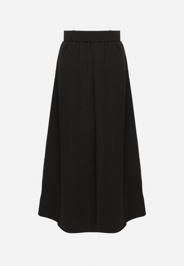 Czarna Rozkloszowana Spódnica z Wiskozą z Gumką w Talii i Dodatkowym Paskiem Marialle