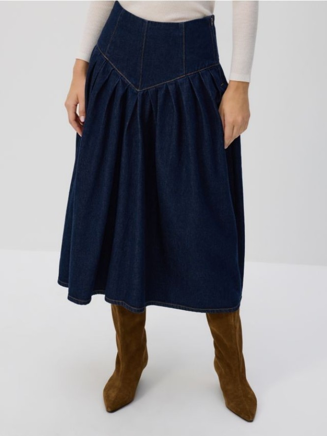Jeansowa spódnica midi - granatowy
