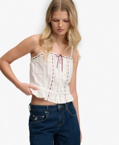 superdry Lace Cami Top – Koronkowy top z regulowanymi ramiączkami – OFF WHITE