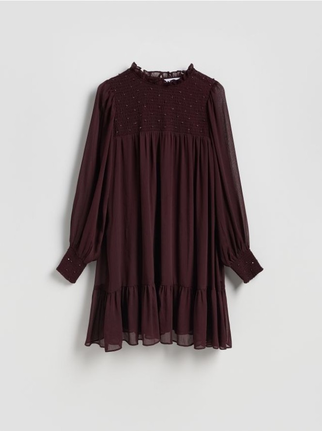 Sukienka mini z aplikacjami - bordowy