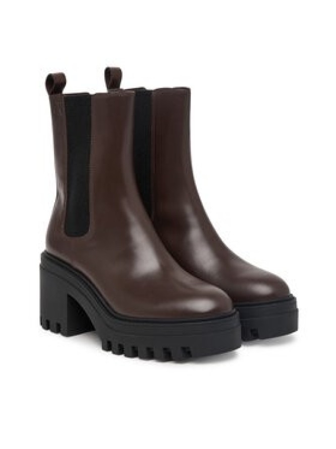 Calvin Klein Botki Chunky Heeled Chelsea Lth YW0YW01547 Brązowy ciemny