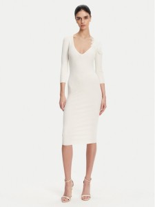 Elisabetta Franchi Sukienka dzianinowa AM-52B-51E2 Biały Slim Fit
