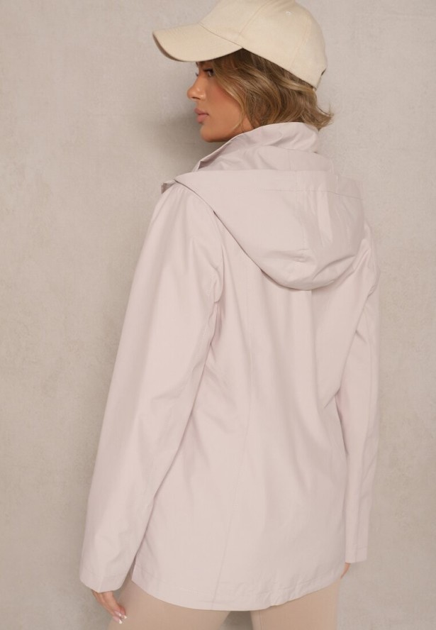 Jasnobeżowa Kurtka w Stylu Wiatrówki z Odpinanym Kapturem Ndivena
