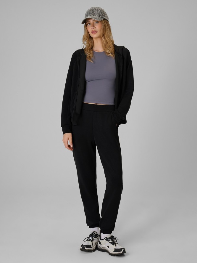4F Bluza dresowa regular z kapturem damska - czarna S