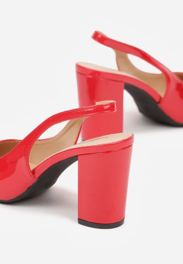 Czerwone Sandały Lakierowane na Słupku Slingback Halasela