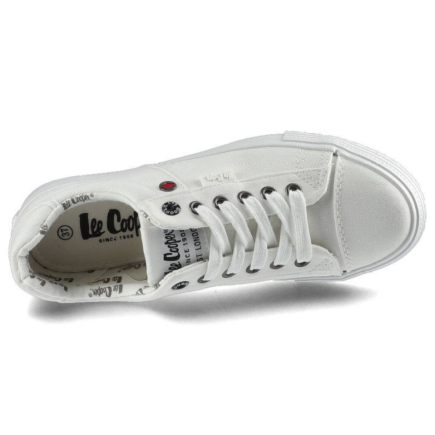 Trampki damskie Lee Cooper, sznurowany fason cholewka tekstylna niska cholewka przed kostkę gładka minimalistyczna forma gruba płaska podeszwa lekka