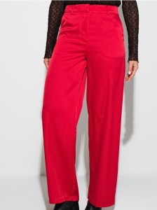 Satynowe spodnie wide leg - czerwony