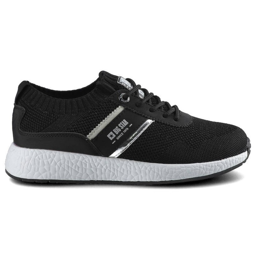 Sneakersy damskie Big Star, materiał tekstylny o siatkowej strukturze z elementami skóry syntetycznej z klasycznym sznurowaniem elastyczną cholewką o