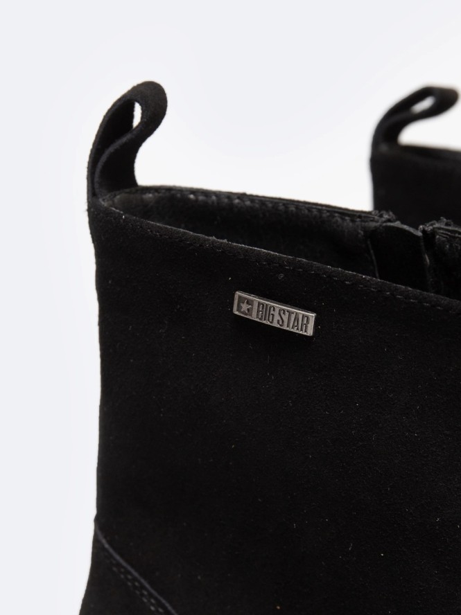 Botki damskie kowbojki ze skóry naturalnej zamszowej czarne SS274472 906