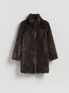 Płaszcz z imitacji futra - ciemnobrązowy