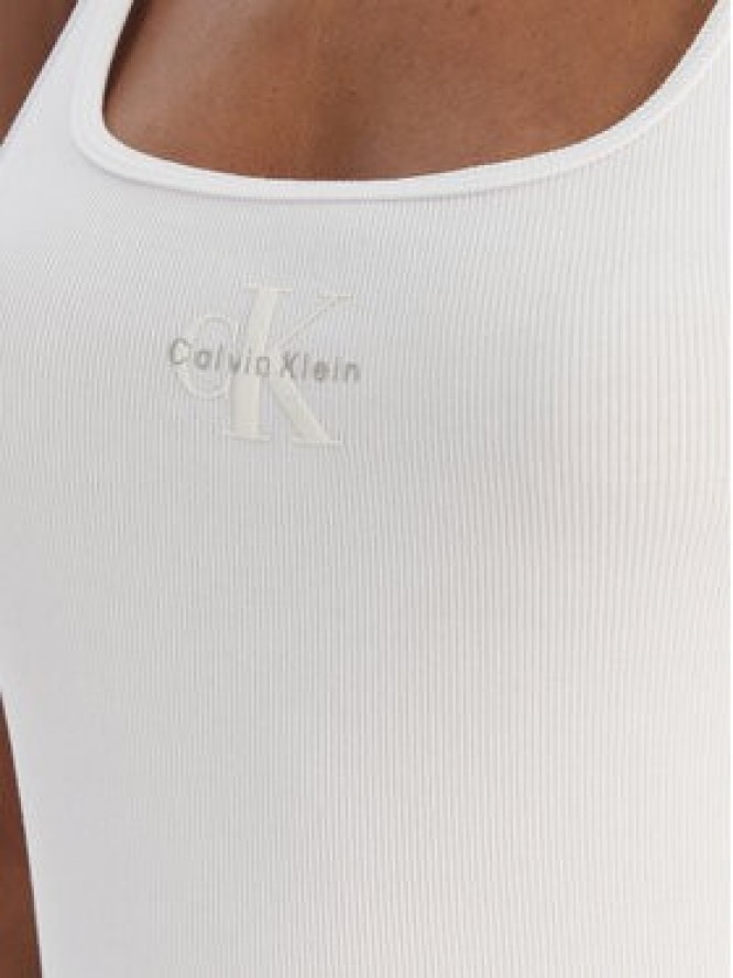 Calvin Klein Jeans Top Monologo Scoop Nk Rib LV047A804G Biały Slim Fit