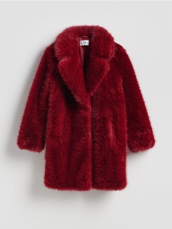 Płaszcz z imitacji futra - czerwony