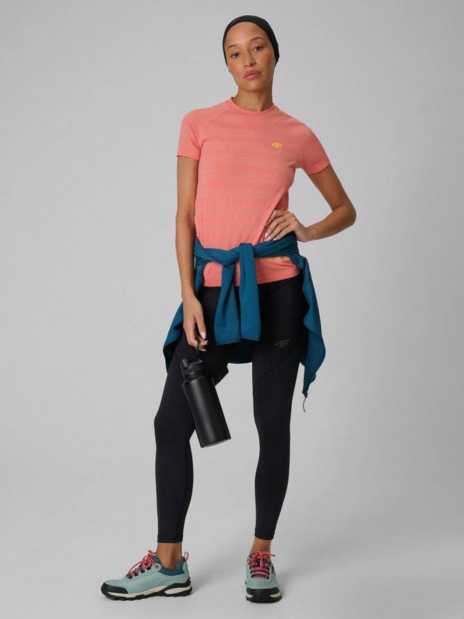 4F Koszulka trekkingowa regular szybkoschnąca damska - pomarańczowa M/L