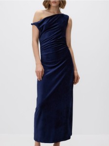 Welurowa sukienka maxi - granatowy