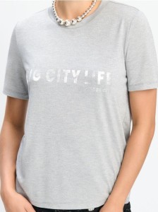 Koszulka z napisem i krótkim rękawem - srebrny