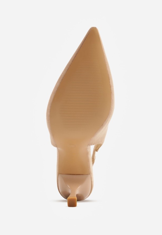 Beżowe Szpilki Slingback na Klepsydrowym Obcasie Vedera
