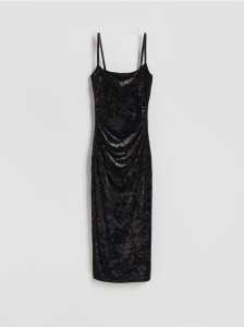 Welurowa sukienka midi - ciemnobrązowy