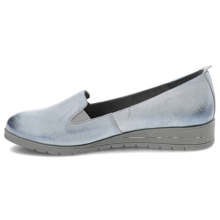 Półbuty damskie Maciejka, lakierowana skóra licowa z gumowym ściągaczem, błękitne, 03561-34-00-5