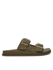 Calvin Klein Klapki City Sandal Buckle Suede HW0HW03130 Zielony