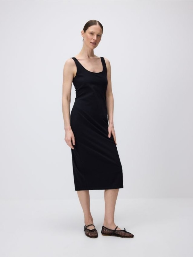 Bawełniana sukienka midi - czarny