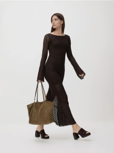 Sukienka z wiązaniem na plecach - ciemnobrązowy