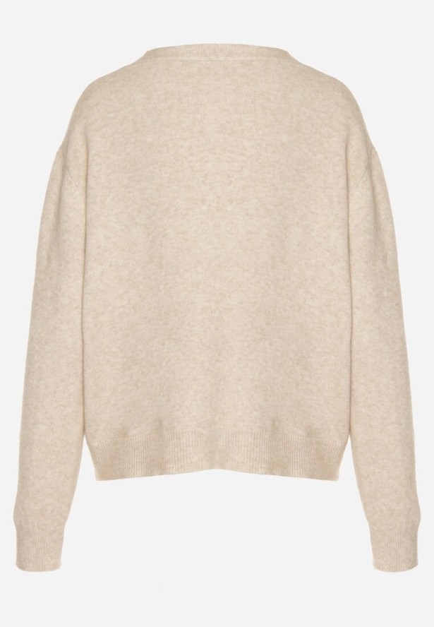 Beżowy Rozpinany Kardigan z Dodatkiem Kaszmiru Vetirira