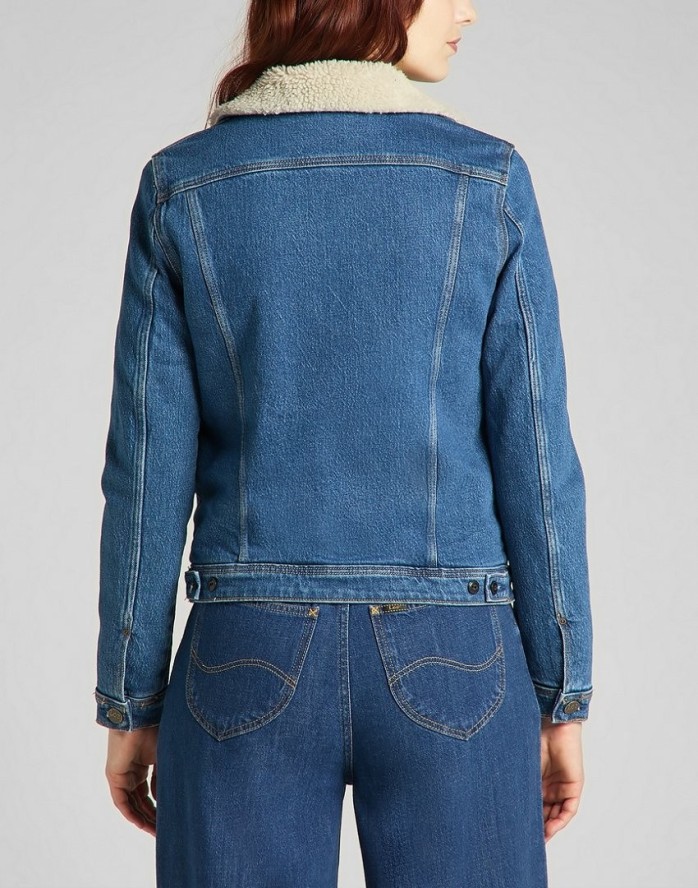 LEE SHERPA RIDER DAMSKA KURTKA JEANSOWA LOGO WORN IRIS L54VMWQW 112140285