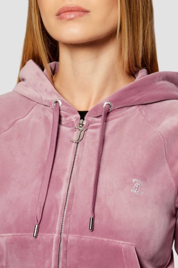 JUICY COUTURE Lawendowa bluza damska Madison Outline Hoodie, Rozmiar M