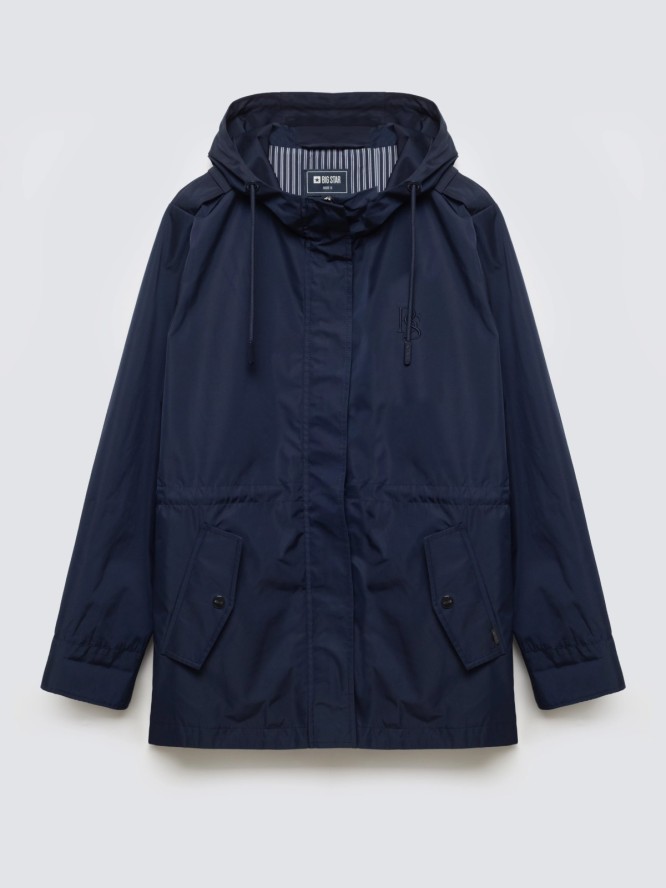 Kurtka damska przeciwdeszczowa z regulacją w talii z kapturem granatowa Lisa 403