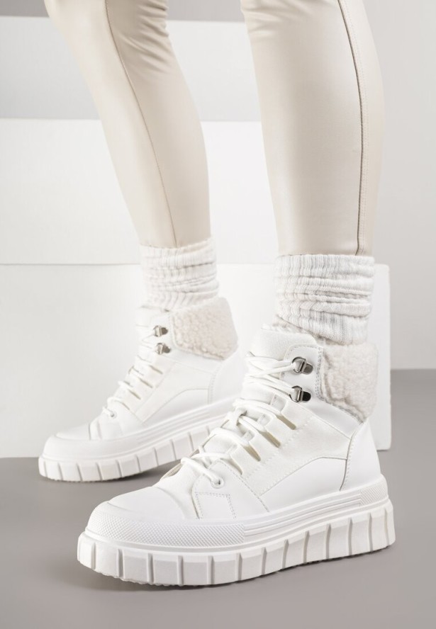 Białe Botki na Platformie z Futerkiem Dorcva