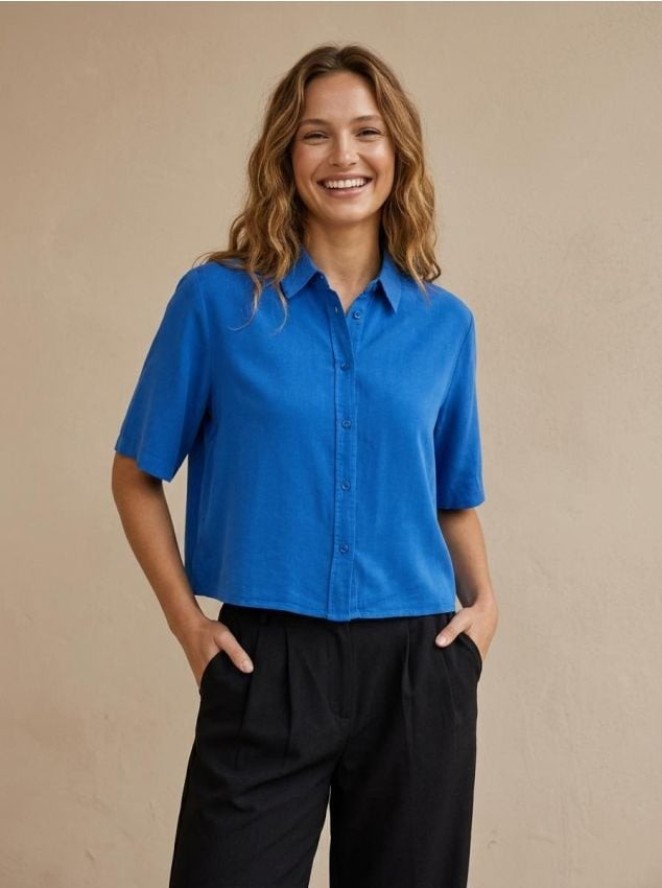 Koszula z krótkim rękawem z lyocellu - niebieski