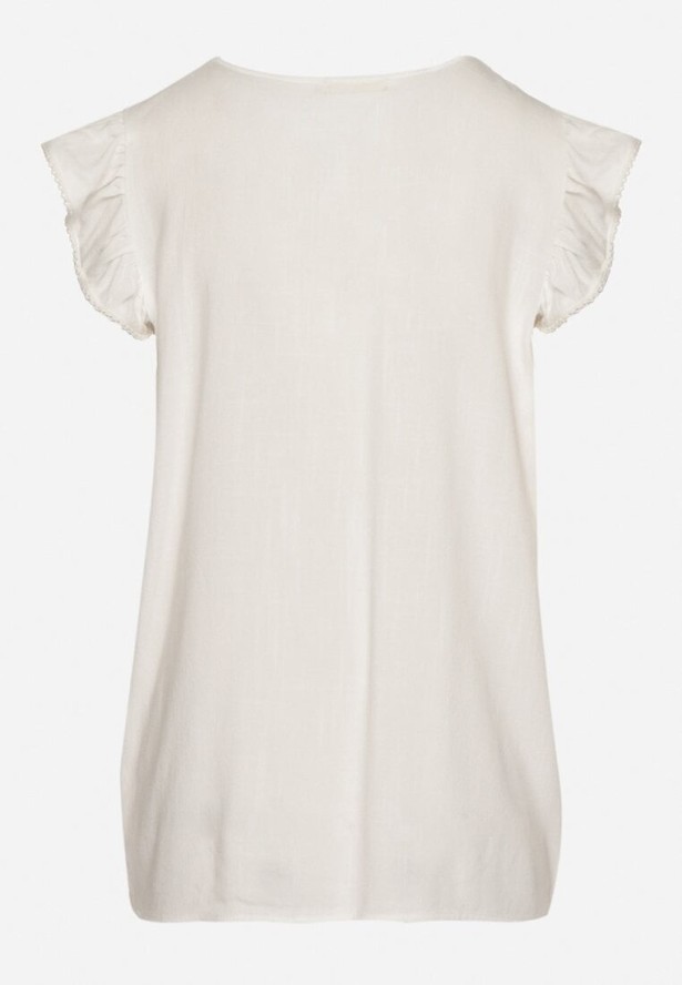 Biała Bluzka z Wiskozą i Lnem Ozdobiona Haftem i Falbanami Harivna