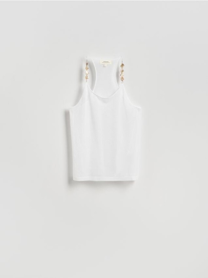 Top z ozdobnymi koralikami - złamana biel