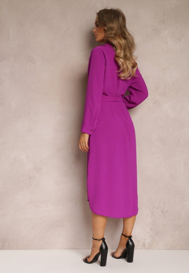 Fioletowa Sukienka Koszulowa z Paskiem Vartivar