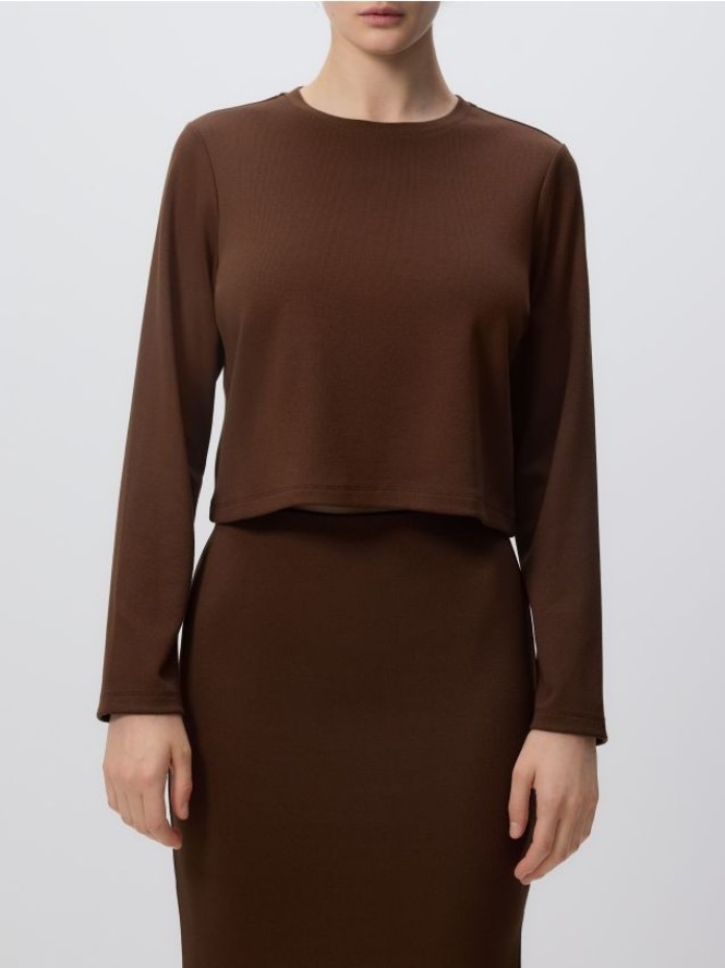 Gładka bluza z wiskozą - ciemnobrązowy