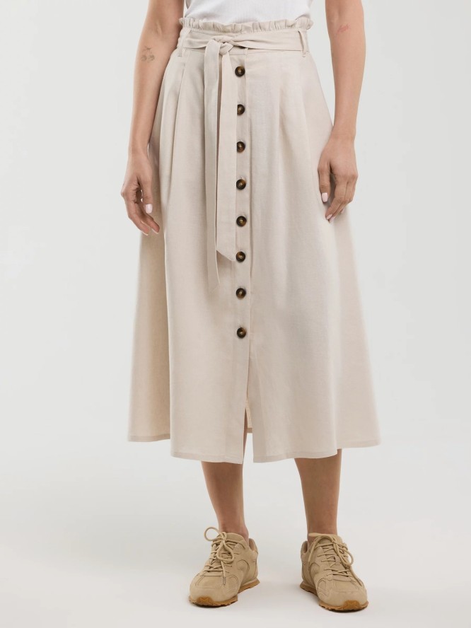 Spódnica damska midi lniana z ozdobnymi guzikami beżowa Cosmo 800