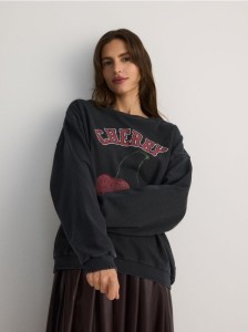 Bawełniana bluza z efektem sprania - ciemnoszary