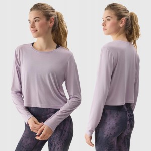 LONGSLEEVE DAMSKI 4F CROP-TOP DO JOG BLUZA Z DODATKIEM MODALU KOLOR FIOLETOWY